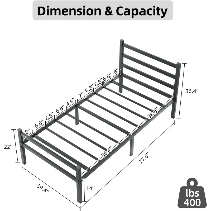 4ft6 Double Bed Frame with Headboard, Black Metal Bed Frame with Storage, Double Bed for Adults, Heavy Duty Platform Bed Frame, No Box Spring Needed 6