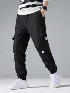 Men's Solid Flap Pocket Cargo Pants, Regular Fit Casual Comfy Trousers for Summer, Men's Bottoms for Daily Wear, Beige