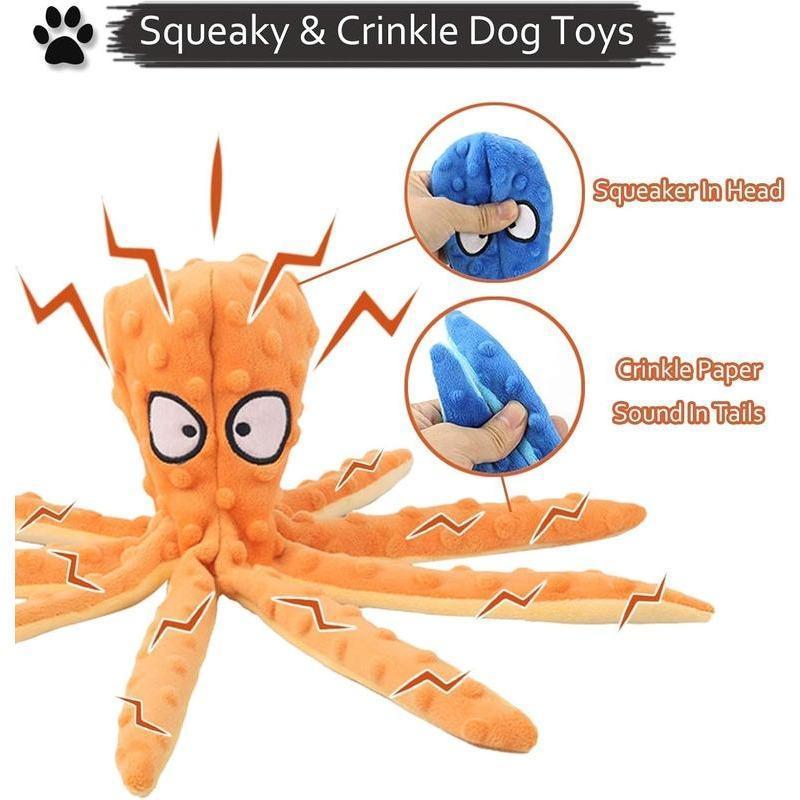 New Squeaky Dog Interactive Play Toy,No Stuffing Octopus Dog Chew Toy with Crinkle Paper for Medium and Large Dog Playing(Blue) squeaky  dog  toys interactive  dog  toys toys  for  dogs 3