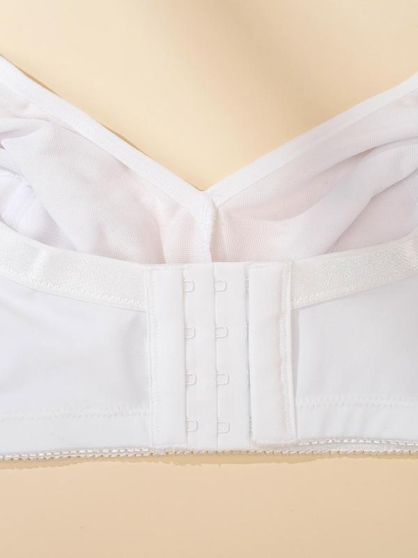 【Plus Size】 Solid Patchwork Lace Wireless Bra, Elegant Comfortable Breathable Bra for Daily Wear, Women's Lingerie for All Seasons 8