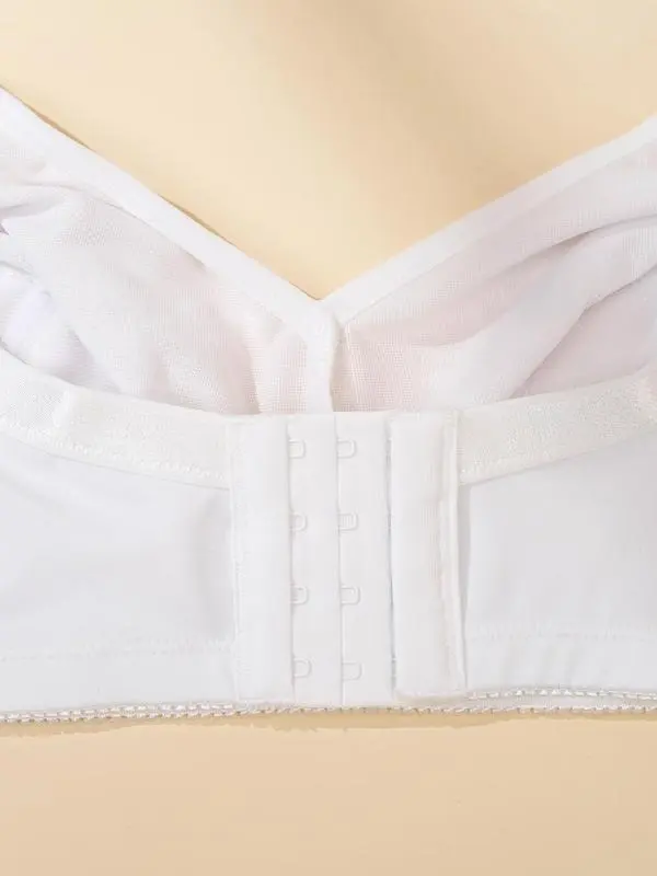 【Plus Size】 Solid Patchwork Lace Wireless Bra, Elegant Comfortable Breathable Bra for Daily Wear, Women's Lingerie for All Seasons 8