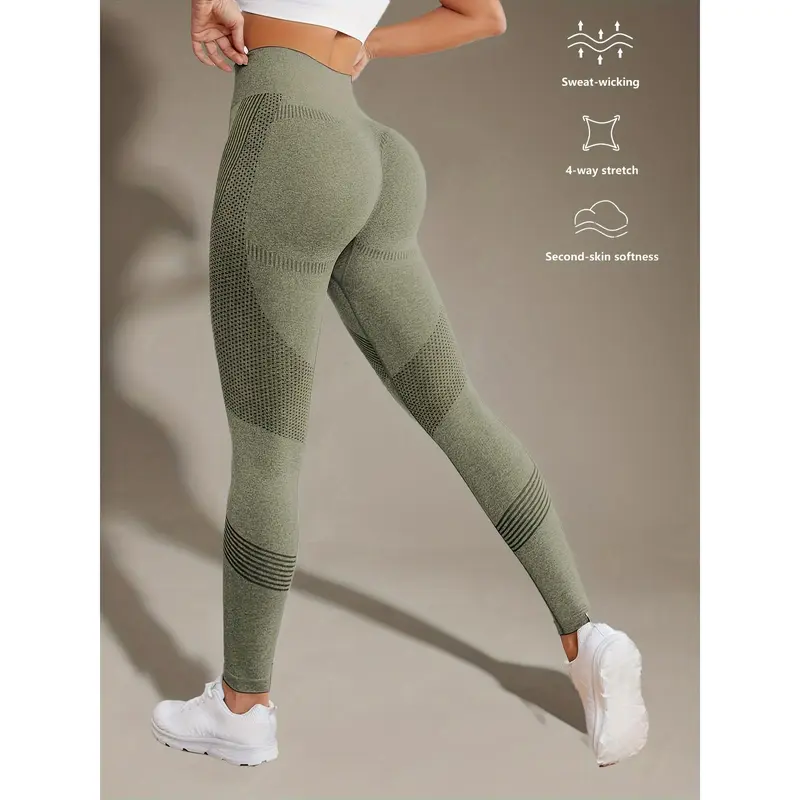High Stretch Comfortable Quick Drying Sports Leggings, High Waist Seamless Yoga Pants, Women's Activewear 2