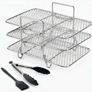 Aastarz Air Fryer Racks & Accessories - Grade 304 Stainless Steel Racks - 12 pcs Fryer Accessories Set with Food Clip & Oil Brush for Microwave Ovens - Black Friday Offer