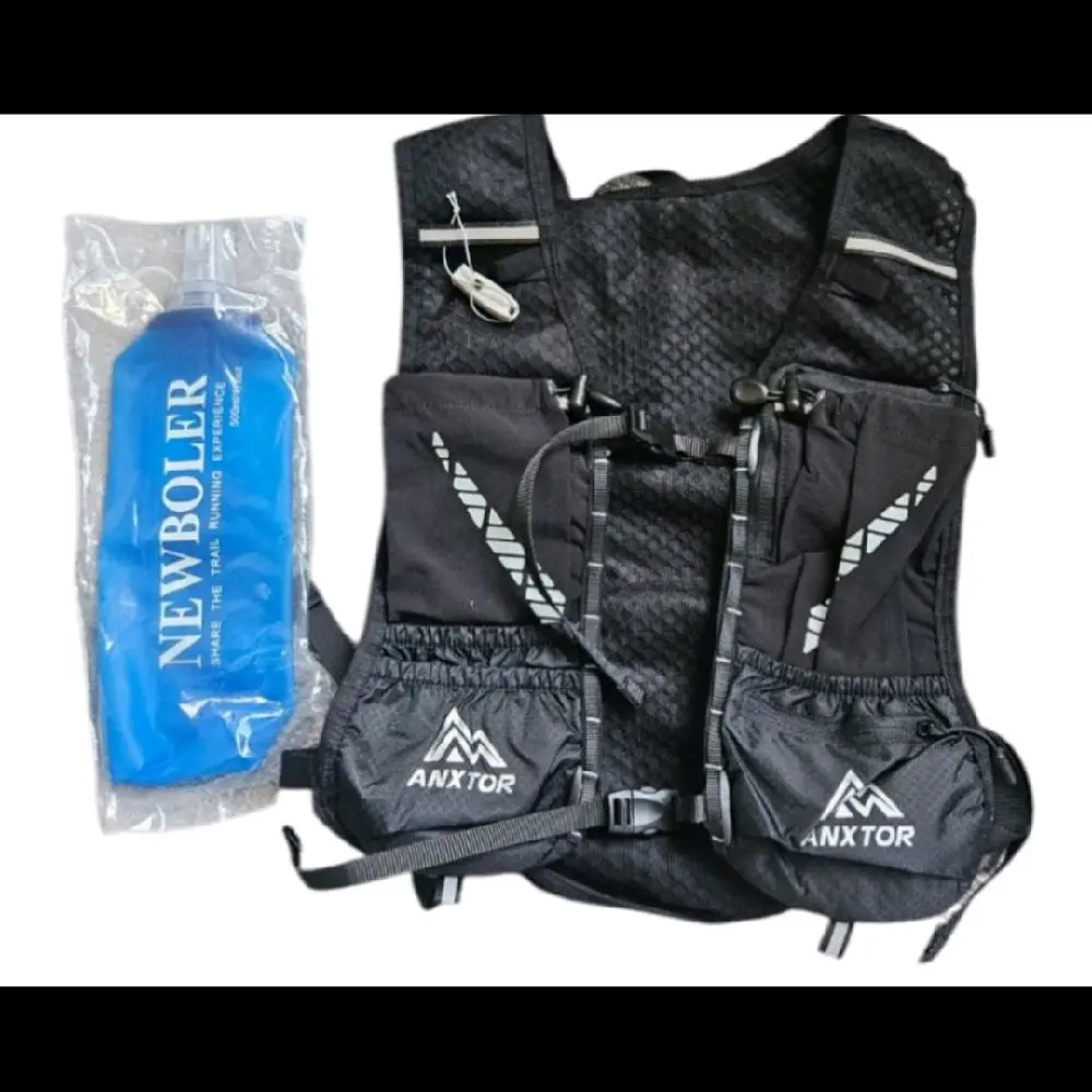 Anxtor Black Running Vest with 500ml Hydration Bottle: Unisex, One Size Fits All