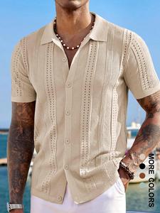 Men's Solid Color Hollow Out Cardigan, Casual Short Sleeve Knitwear for Summer, Fashion Men's Knit Clothing for Daily Wear, Menswear