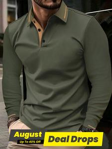 Men's Regular Fit Long Sleeve Polo Shirt, Casual Fashion Button Collared Top for Spring & Fall, Men's Clothes for Daily Wear, Polo Gift
