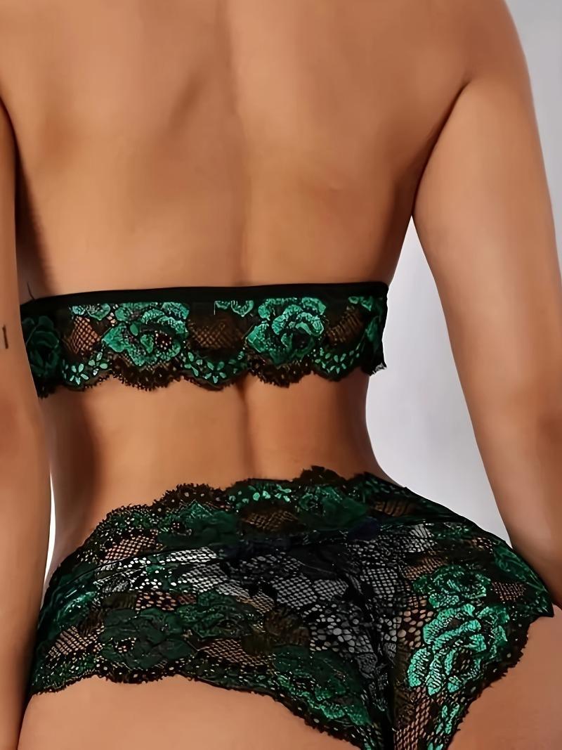 Product Introduction of Floral Lace Trim Lingerie Set, Seductive Push Up Bra + Semi-Sheer Lace Panties, Women's Sexy Lingerie & Underwear 9