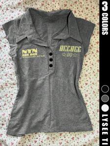 Women's Letter Print Button Tee, Casual Fitted Collared T-shirt for Summer, Ladies Clothes for Daily Wear, Tshirt