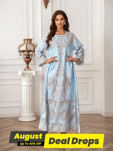 Women's Floral Print Long Sleeve Dress, Elegant Round Neck Dress for Party Holiday Wedding Guest, Ladies Clothes for All Seasons