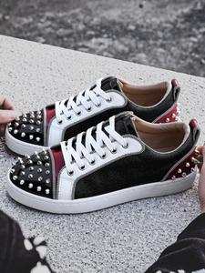 Men's Punk Style Sneakers with Studs, Low Top Rubber Sole Shoes, Streetwear & Music Festival Footwear, All Season Casual Wear