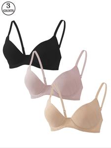 Women's Solid Color Textured Push Up Bra, Soft Comfortable Breathable Underwire Bra, Women's Lingerie for All Seasons