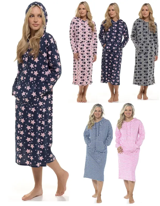 Ladies Nightie Long Length Hooded Lounge Nightdress UK Sizes 8 to 22 Brand New 3
