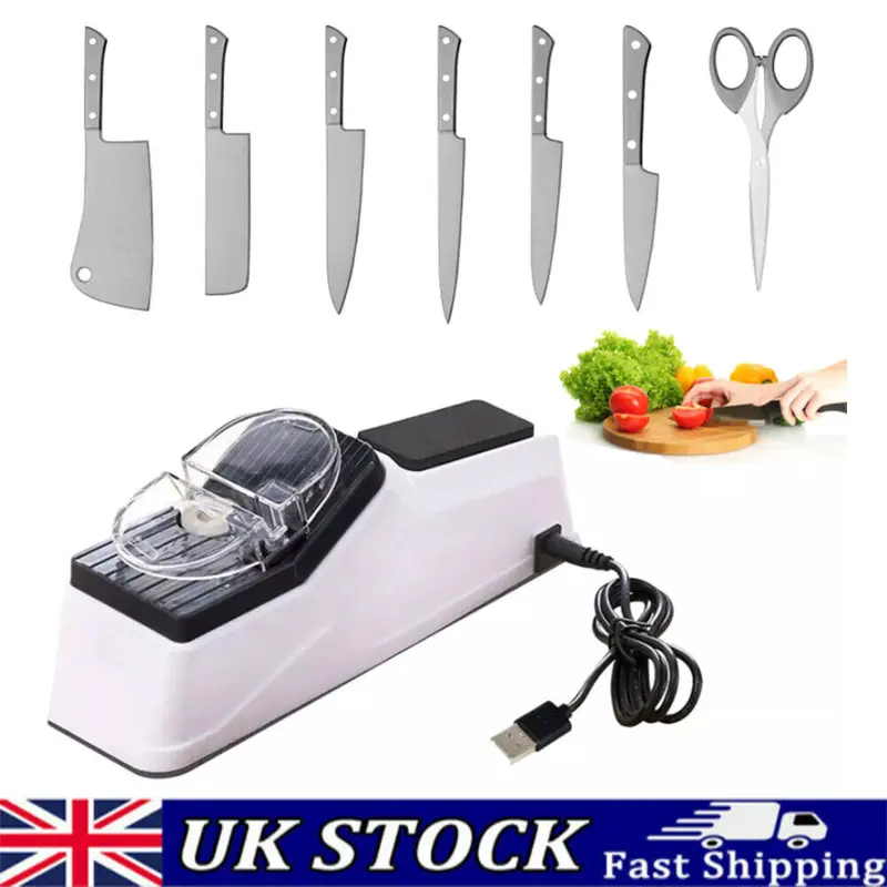 Ultra-Fast 2-in-1 Electric Knife & Scissor Sharpener | Diamond Abrasive Wheels & Safety Lock | Professional-Grade Kitchen Tool for Home/Chef Use | Lightning Dispatch 1