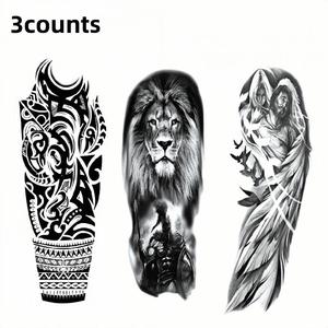 Lion & Wolf & Jesus Pattern Temporary Tattoo Sticker, 3 Counts/set Waterproof Long Lasting Fake Tattoo Sticker, Body Art Sticker for Men & Women