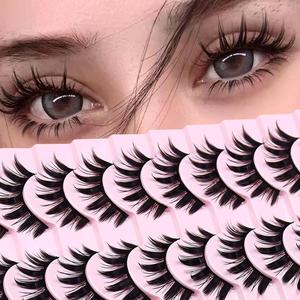 Manga Style Cat Eye Look Volumized False Eyelashes, 10 Pairs Spiky Cluster Lashes, Natural Curl Eye Makeup Strip Lashes for Women/ Girls Eyelash Extensions for Cosplay & Party, DIY Cluster Lashes,, Cosmetic