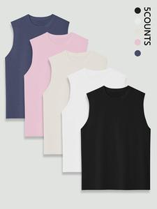 Men's Solid Color Sleeveless Tee, Breathable Round Neck Tank Top for Summer, Casual Men's Top for Daily Wear, Beige