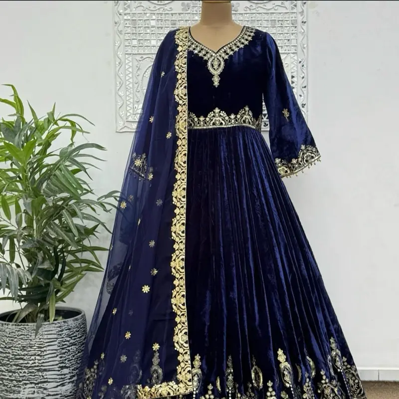 Navy Blue Velvet Dress for Women - Traditional Clothing - Womenswear Velvet Fabric Comfort 4