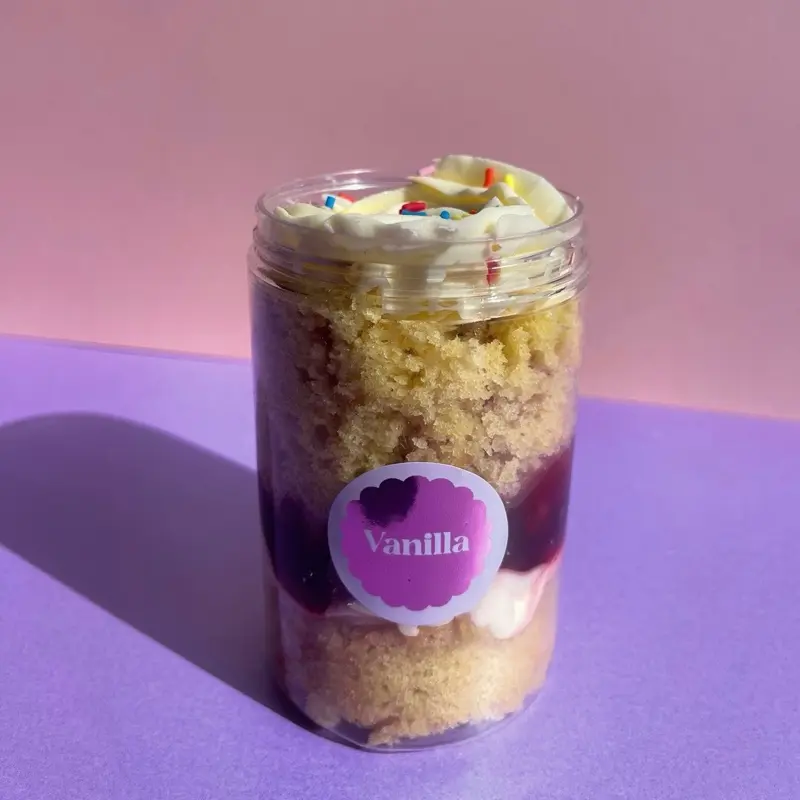 Vanilla sponge with Raspberry jam and Vanilla buttercream - Cake in a jar - Made by Crystal Cakery 0