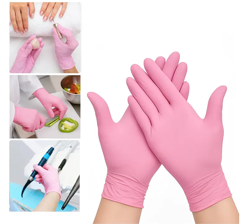 100 Premium Pink Nitrile Gloves Disposable Powder-Free Latex-Free Textured Fingertips Blossom brand Beauty Salon Tattoo Care Size XS 3
