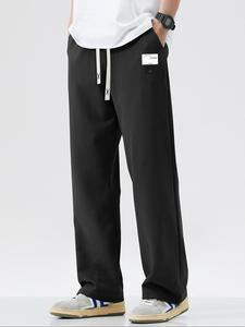 Men's Letter Patched Drawstring Waist Sweatpants, Casual Comfy Loose Jogger Pants for Summer, Bottoms for Men