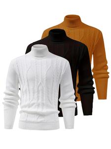 Men's Solid Color Turtle Neck Sweater, Casual Long Sleeve Jumper for Fall & Winter, Men's Knitwear for Daily Wear