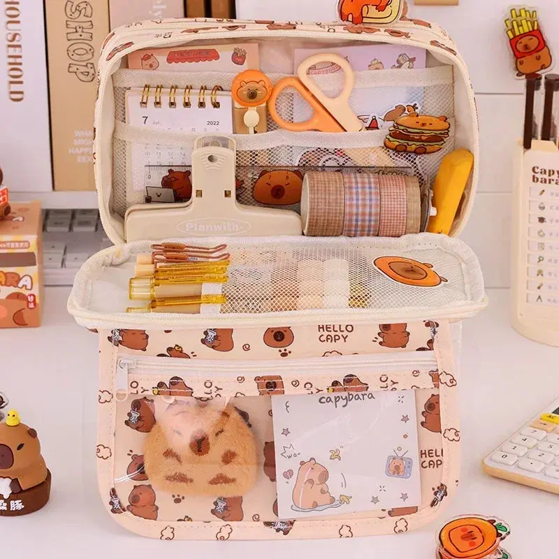 Cute Capybara Multi-Layer Large Pencil Case – Kawaii Stationery Organizer for School, Office & Art Supplies 5