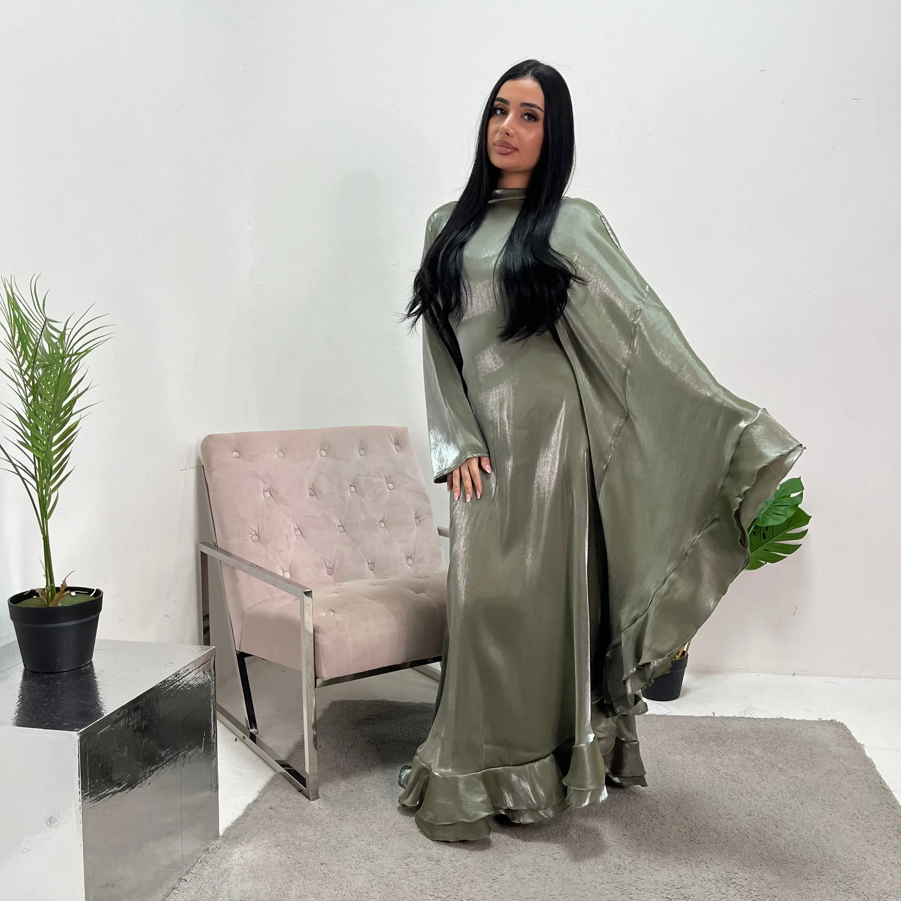 Nazah Khaki Side Drape Modest Dress