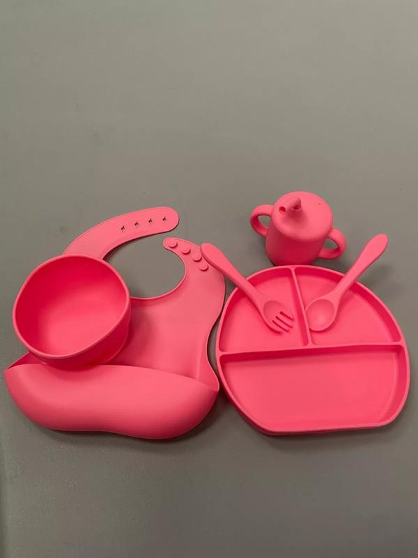 Baby Weaning Feeding Set Silicone Supplies with Plate Bowl Bib Spoon Fork Cup 8