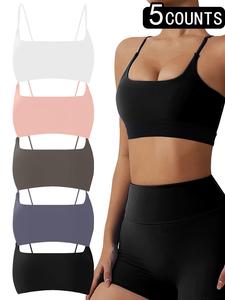 Women's Solid Wireless Sports Bra Set, Sporty Breathable Comfortable Bras, Ladies Sportswear for Yoga Gym