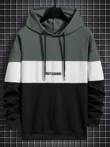 Men's Colorblock Long Sleeve Hoodie, Fashion Drawstring Hooded Sweatshirt for Daily Holiday Outdoor Wear, Men Clothes