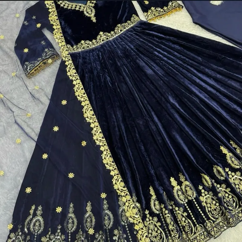 Navy Blue Velvet Dress for Women - Traditional Clothing - Womenswear Velvet Fabric Comfort 1