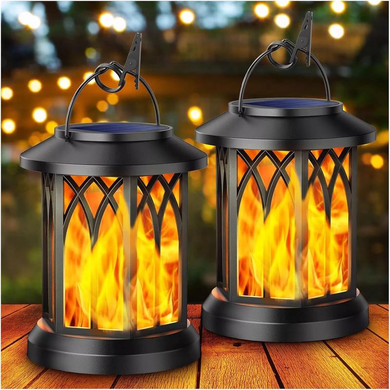 LED Flickering Flame Solar Hanging Lights Lantern Outdoor Garden Pathway Decor 0