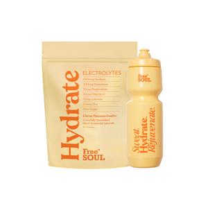 Hydrate Electrolytes and 800ml Hydrate Water Bottle Bundle by Free Soul
