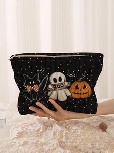Halloween Ghost Pumpkin Print Makeup Bag, Makeup Pouch, Casual Fashion, Elegant Multi-Functional Storage Bag, Travel Cosmetic Bag for Women