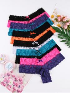 Women's Colorblock Bow Decor Lace Thong, Fashionable Soft Comfy Breathable Drop Waist Panties for Daily Wear, Ladies Underwear for All Seasons