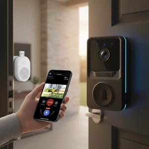 Wireless Doorbell Camera with Chime, 1 Set Rechargeable Smart Doorbell Camera for Home Security System, 2-Way Audio, Night-Vision, Cloud Storage, WiFi Surveillance Security Door Camera, Wireless Video Doorbell