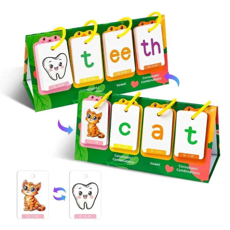 Random Color CVC Word Builder Games Cards, 80 Cards Learn To Read Montessori Word Building Desktop Pocket Chart Flash Cards Kit 3