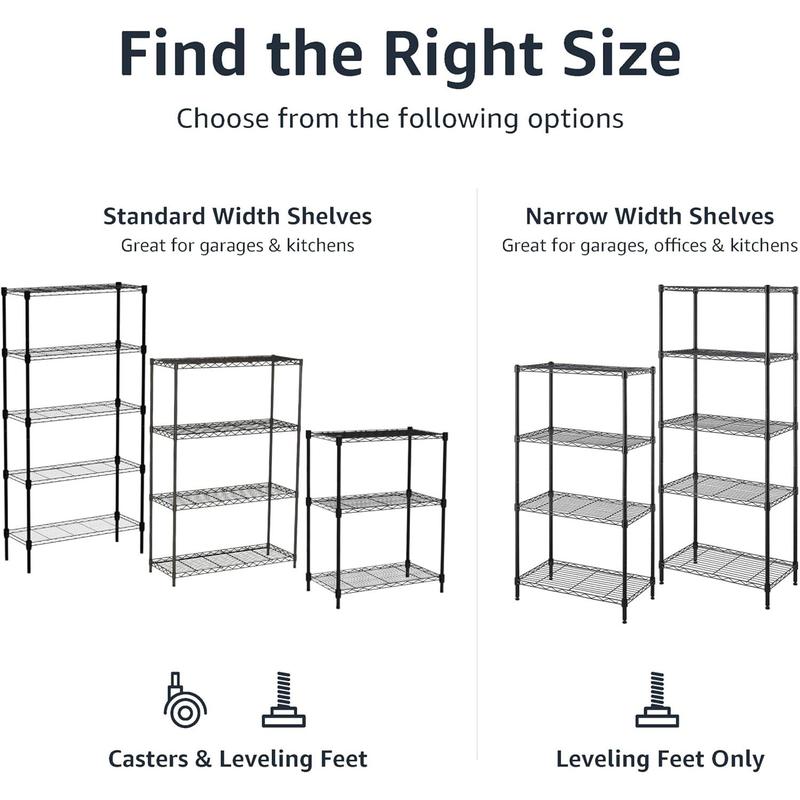 Basics 4-Shelf Storage Unit With Height Adjustable Shelves and Levelling Feet, 640 kg Max Weight, Black, 35.6 cm D x 91.4 cm W x 137.1 cm H 4