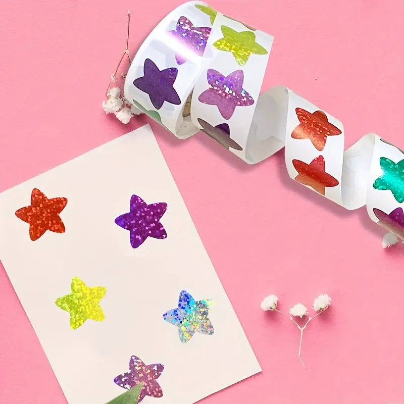 500pcs Vibrant Colorful Laser Star Stickers - Hand Decorated, Reusable, Easy to Peel, Self-Adhesive Labels for Christmas, Holiday, Birthday Party Gift, Decorations, and DIY Crafts - Perfect Gift Seal Labels for Any Occasion 4