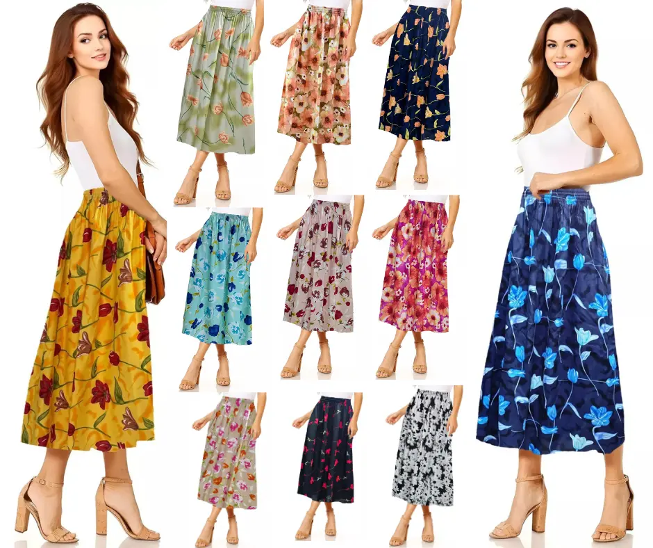 Women's Summer Skirt Elegant Floral Prints Elasticated Waist Comfortable Skirt
