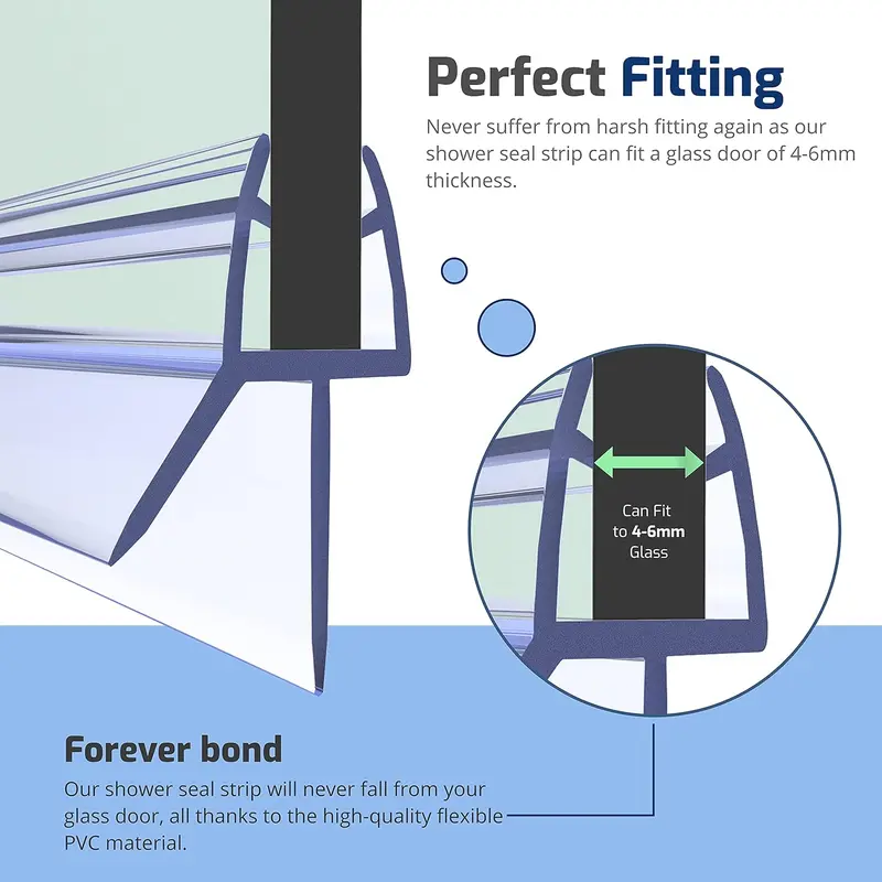 Shower Door Seal Strip for 4-6mm Glass - Covers up to 20mm Gap - Perfect Transparent Shower Screen Seal Replacement with 90cm Adjustable Length (Straight) 1