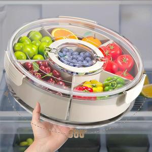 Rotating Snack Biscuit Tray with Lid & Handle, 1 Box Multi-compartment Fruit & Vegetable Storage Box, Portable Snack Box for Home Kitchen Party Picnic, Food Storage Containers