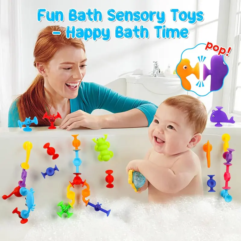 30-Pack Suction Cup Toys – Montessori Sensory Building Toys for Kids Ages 3+ | Silicone Bath & Travel Toys for Boys & Girls | Autism-Friendly, Educational STEM Toy for Toddlers & Children Aged 3 4 5 6 7 8 2
