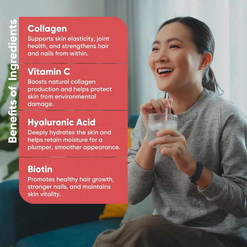 Collagen Peptides Powder, 5000mg Hydrolysed Bovine, with Vitamin C and Biotin, 165g, 30 Servings (165g, Strawberry) 4