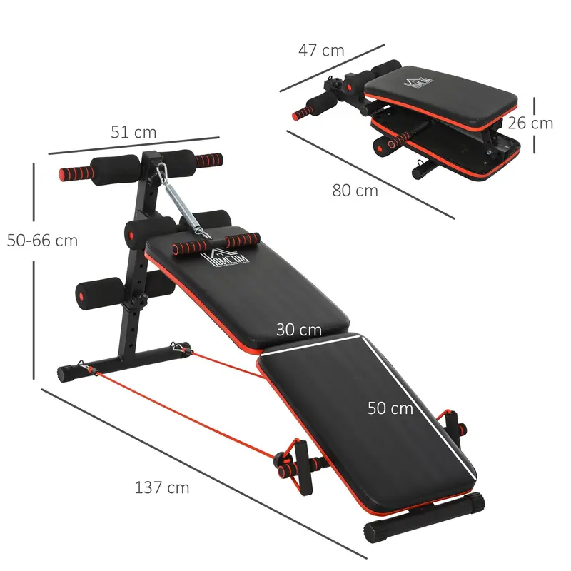 Steel Foldable Home Core Workout Bench Red/Black 2