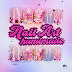 Delicatething Y2K Style Nail Set, Handmade French Design, Beads, Includes Jelly Glue, Crystal Stick, File, Perfect Gift for Women