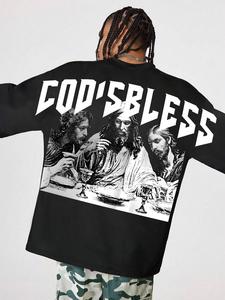 Men's Jesus & Last Supper Print Round Neck Tee, Loose Casual Fashion Short Sleeve T-shirt for Summer, Men's Top for Daily Wear