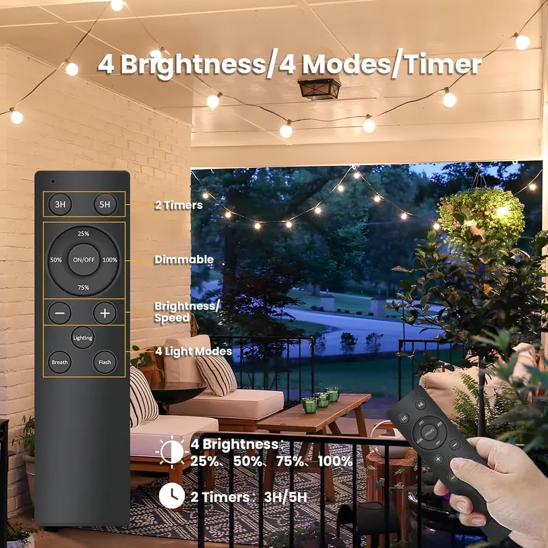 String Lights Remote Controlled, 200FT/60M Festoon Lights Outdoor Waterproof IP45, 100+4 Shatterproof G40 Bulbs, 2500K Warm White for Garden, Yard, Wedding, Patio, Terrace, Party 2