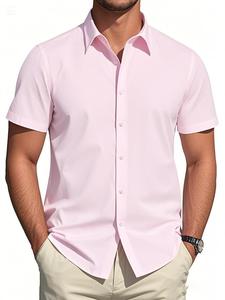 Men's Regular Fit Solid Short Sleeve Shirt, Casual Button Down Collared Top for Summer, Fashion Men's Clothes for Daily Wear