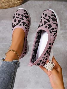 Women's Fashion Leopard Print Slip on Flat Shoes, Casual Comfortable Breathable Flat Shoes, Female All-match Round Toe Shoes for Daily Wear, Girl